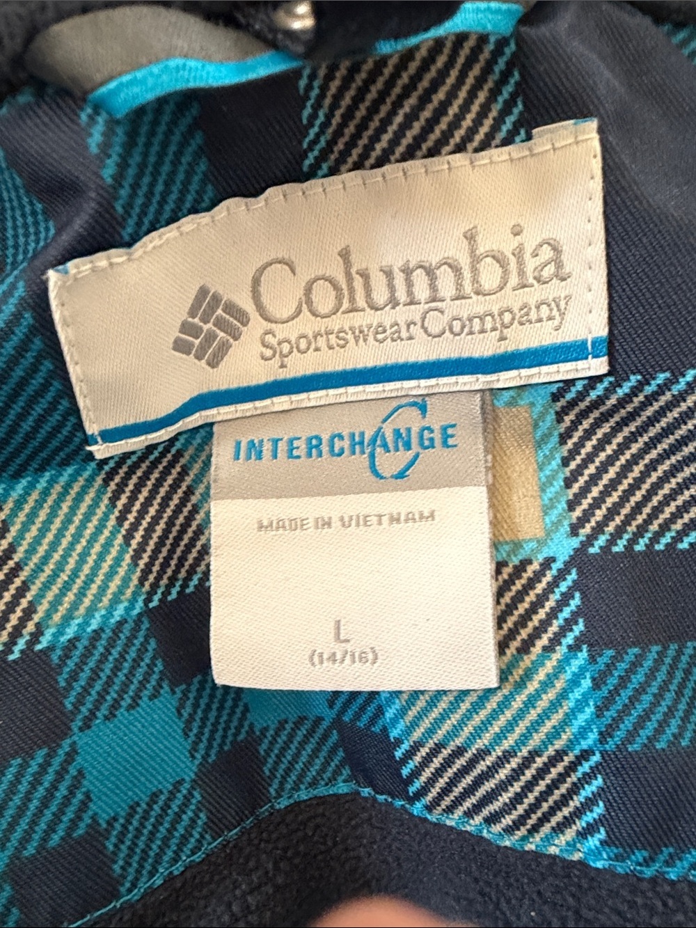 Columbia Boys Large 14/16 Waterproof Plaid Ski Jacket Outer Shell Only Teal Blue - Picture 6 of 7